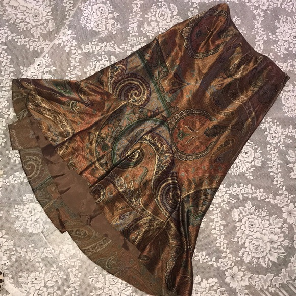 RALPH LAUREN SILK PAISLEY SLIP SKIRT TULIP BROWN 4P - Picture 14 of 16